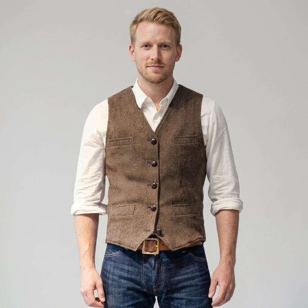 Pull Sans Manches Classique À Col V Pour Hommes