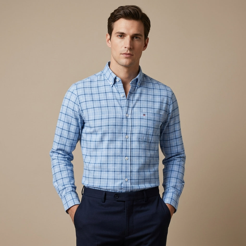 CHEMISE HOMME À CARREAUX ET COL BOUTONNÉ