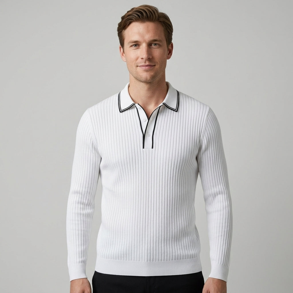 Polo Tricoté Côtelé Avec Col Classique Pour Hommes