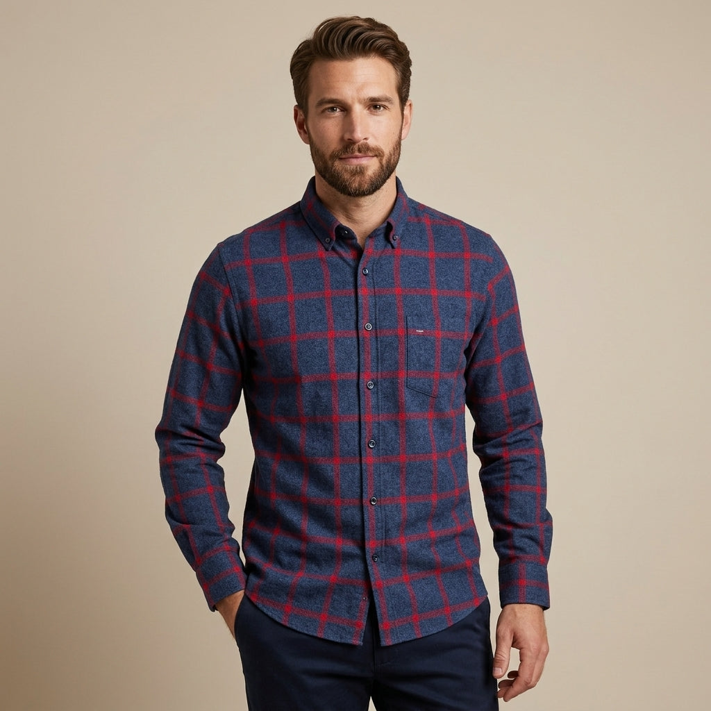 CHEMISE HOMME À CARREAUX ET COL BOUTONNÉ
