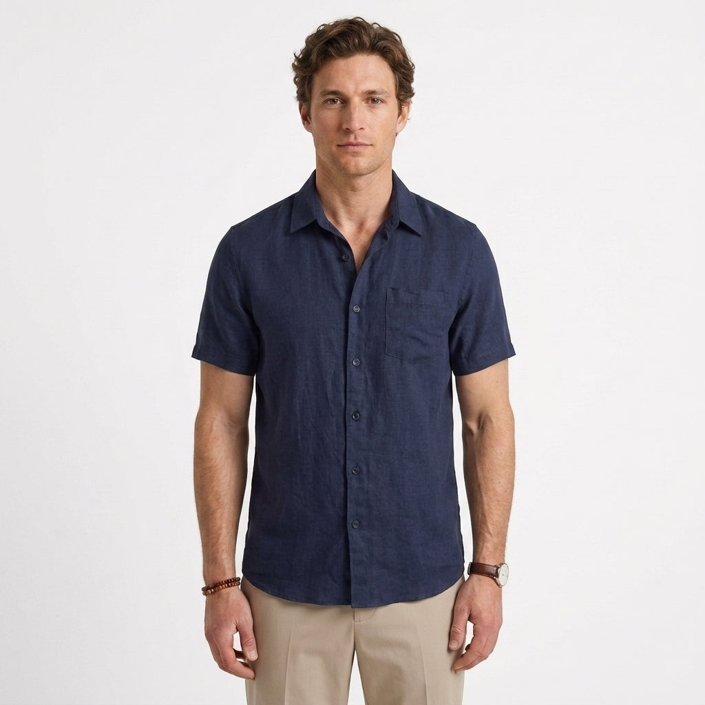 Chemise En Lin À Manches Courtes Pour Hommes