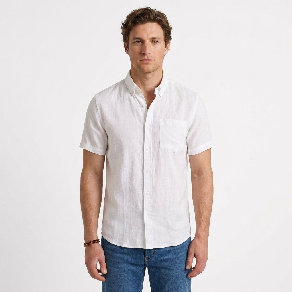 Chemise En Lin À Manches Courtes Pour Hommes