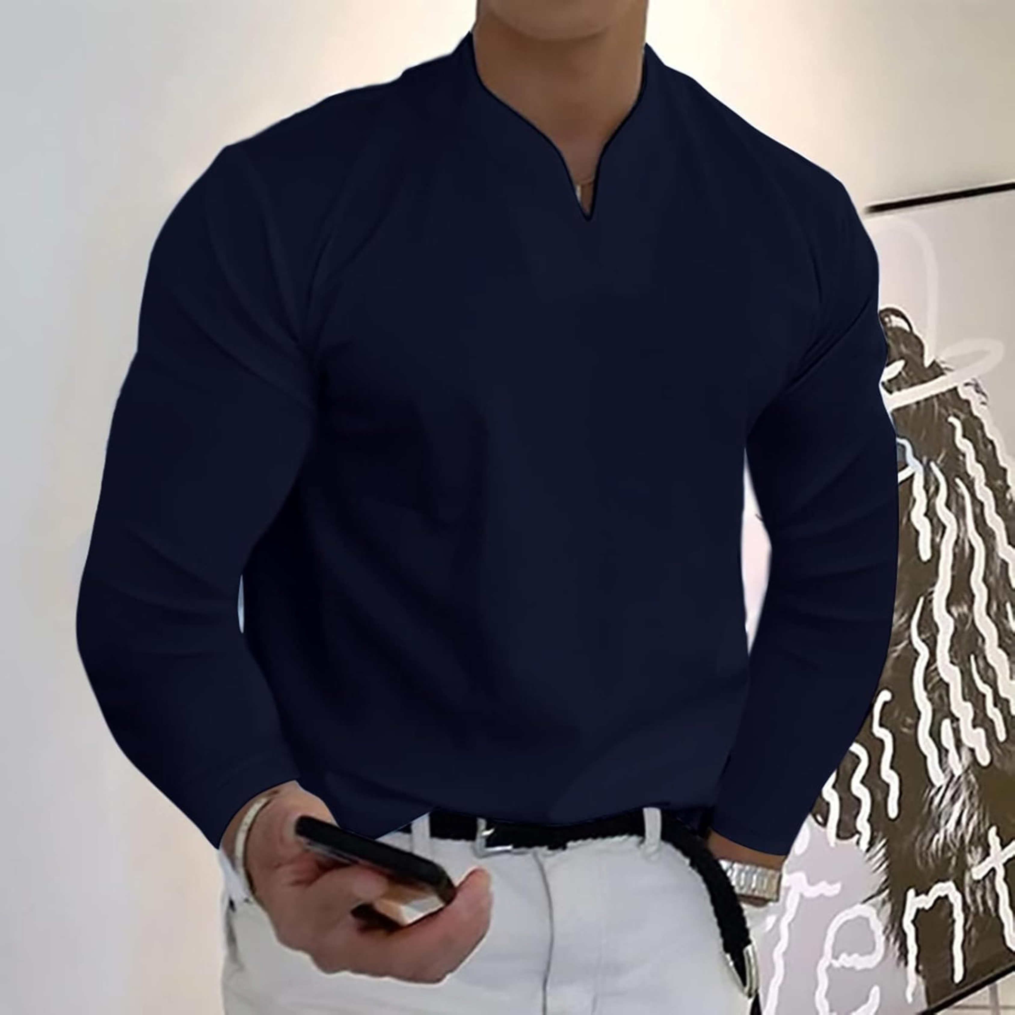 POLO MANCHES LONGUES COL V POUR HOMME