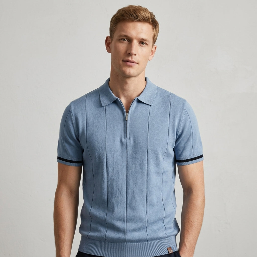 Polo À Col Zippé Avec Texture Verticale Pour Hommes