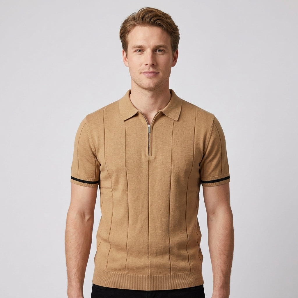 Polo À Col Zippé Avec Texture Verticale Pour Hommes