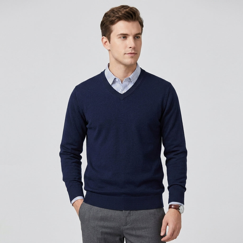 PULL HOMME COL V MAILLE FINE