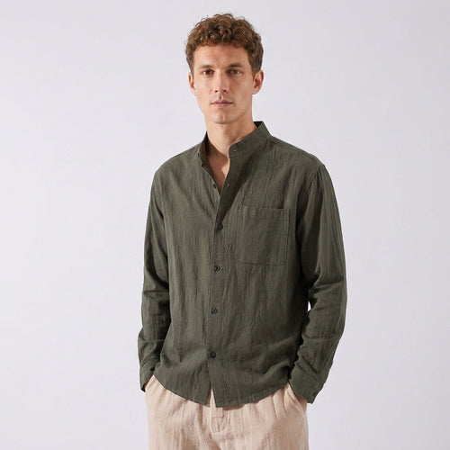 Chemise À Col Mao Boutonnée Pour Hommes