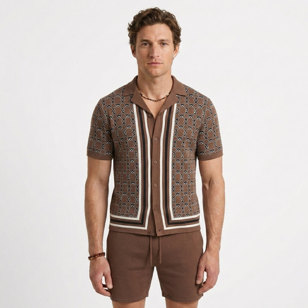 Ensemble En Maille Jacquard À Col Cubain