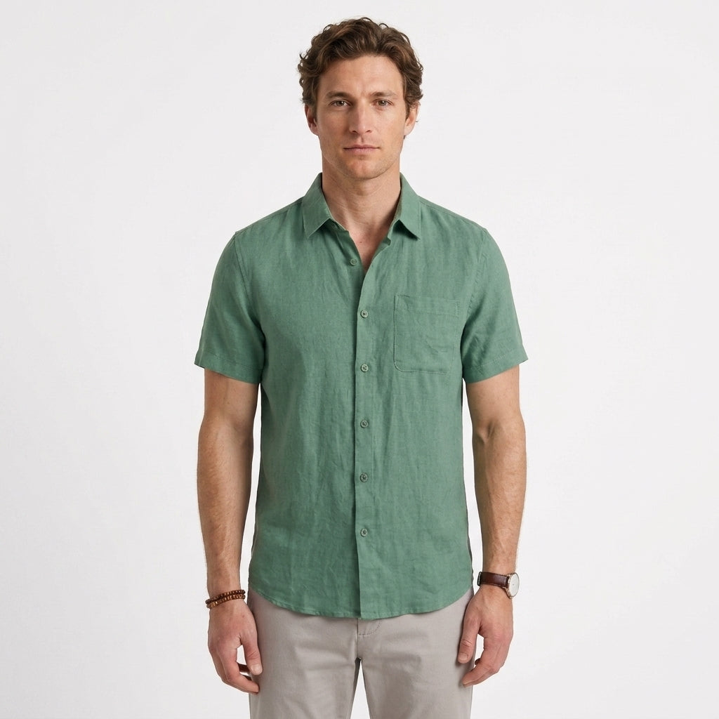 Chemise En Lin À Manches Courtes Pour Hommes
