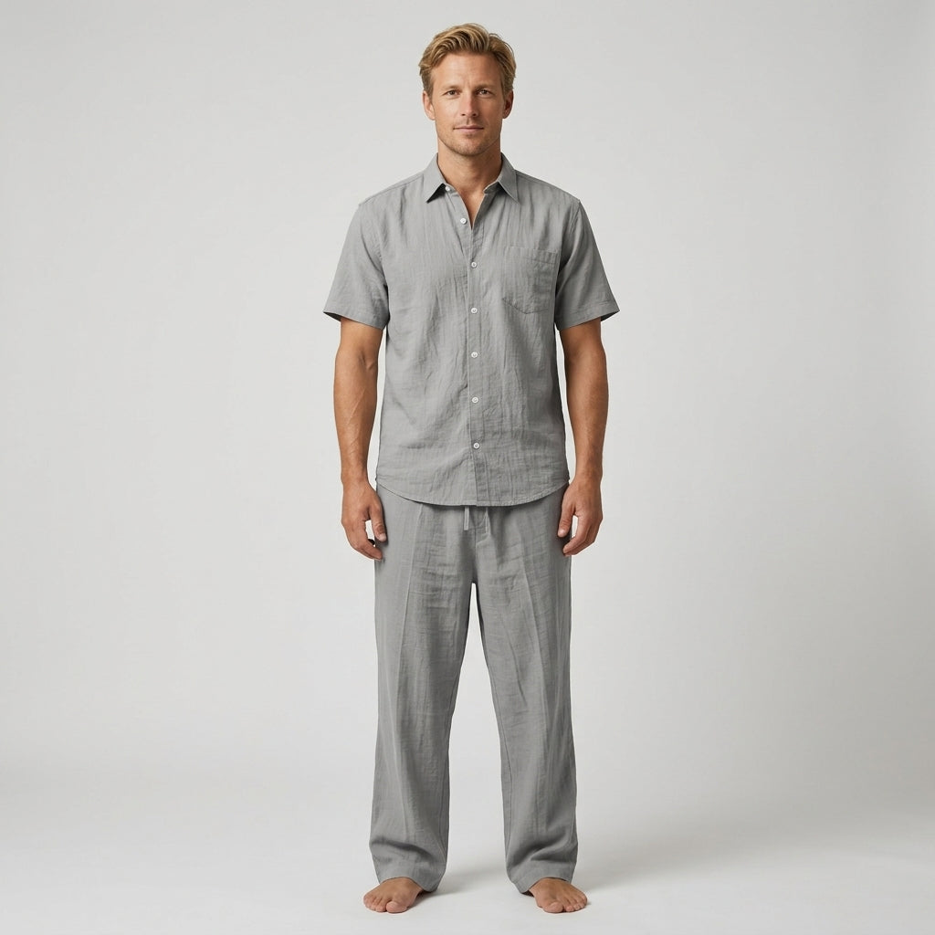 Ensemble Chemise Col V Avec Pantalon Ample Pour Hommes