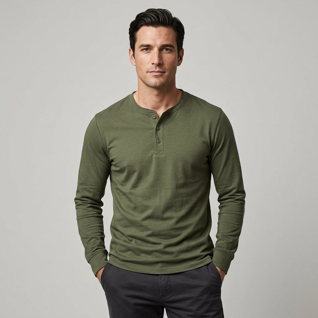 CHEMISE HENLEY HOMME À MANCHES LONGUES