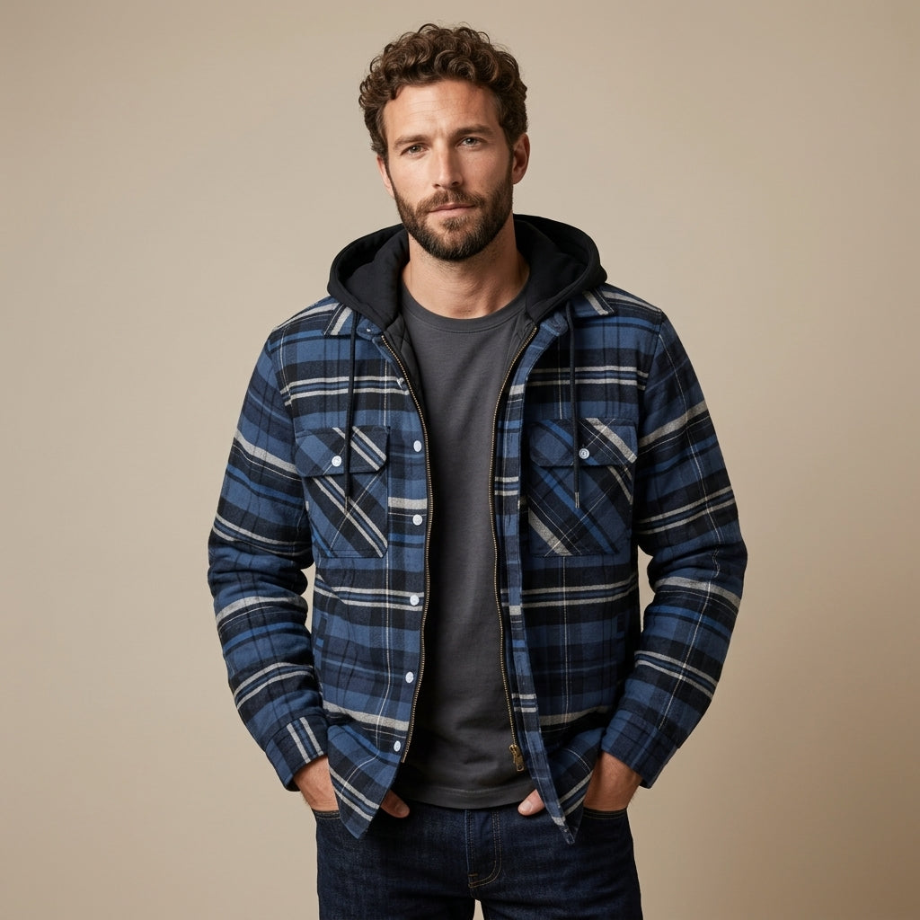 VESTE À CAPUCHE À CARREAUX HOMMES