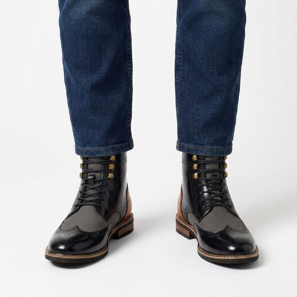 Bottines Brogues À Lacets À Bout Ailé Pour Hommes