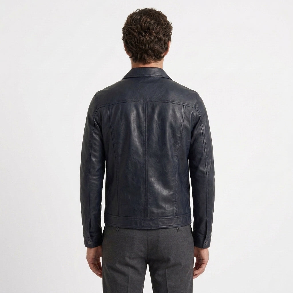 Veste Boutonnée En Similicuir Pour Hommes