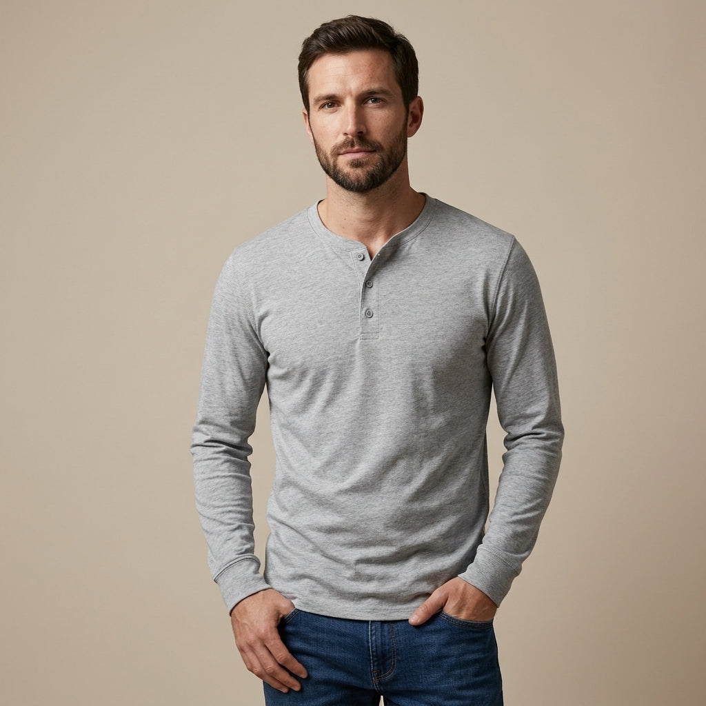CHEMISE HENLEY HOMME À MANCHES LONGUES