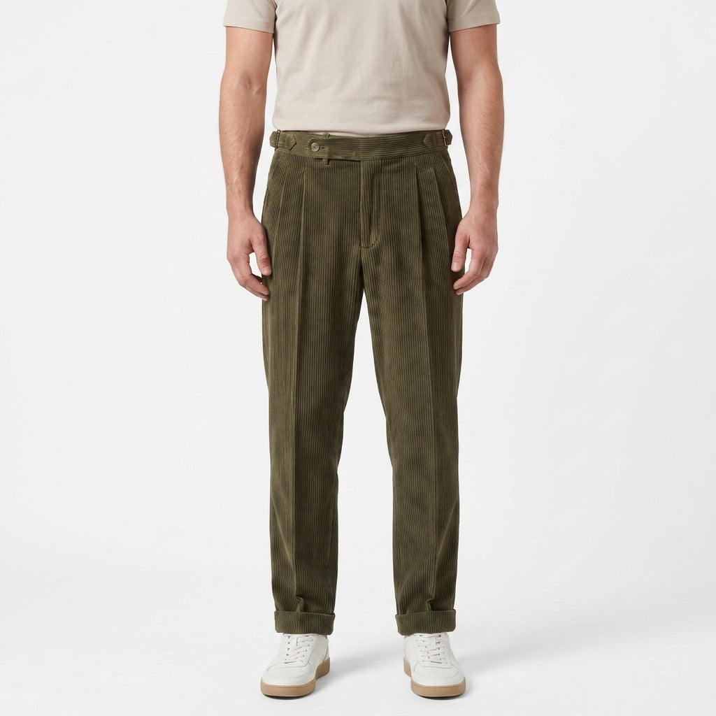 Pantalon En Velours Côtelé Plissé Pour Hommes