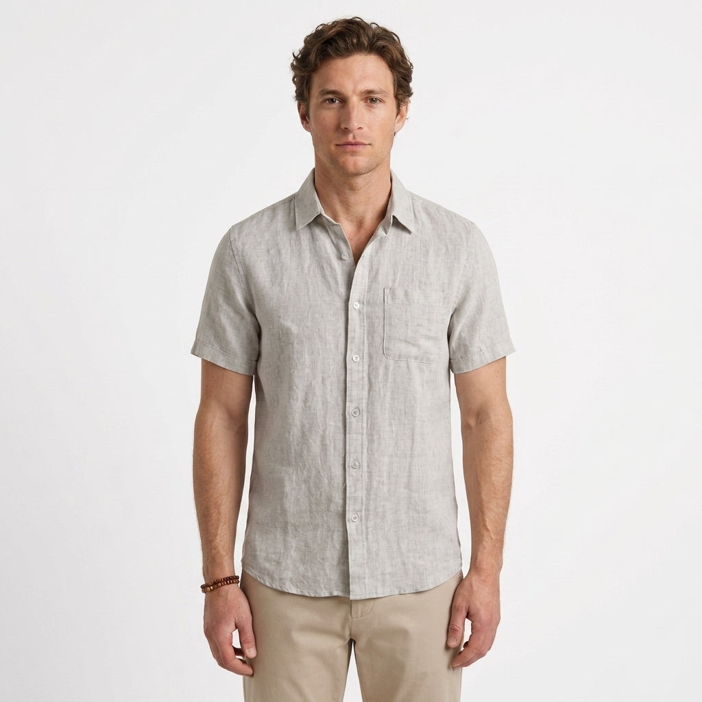 Chemise En Lin À Manches Courtes Pour Hommes