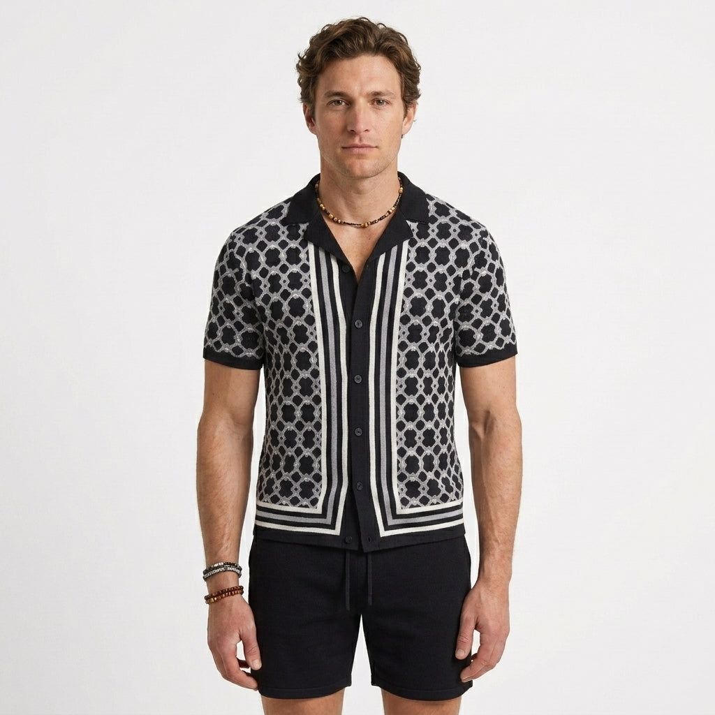 Ensemble En Maille Jacquard À Col Cubain