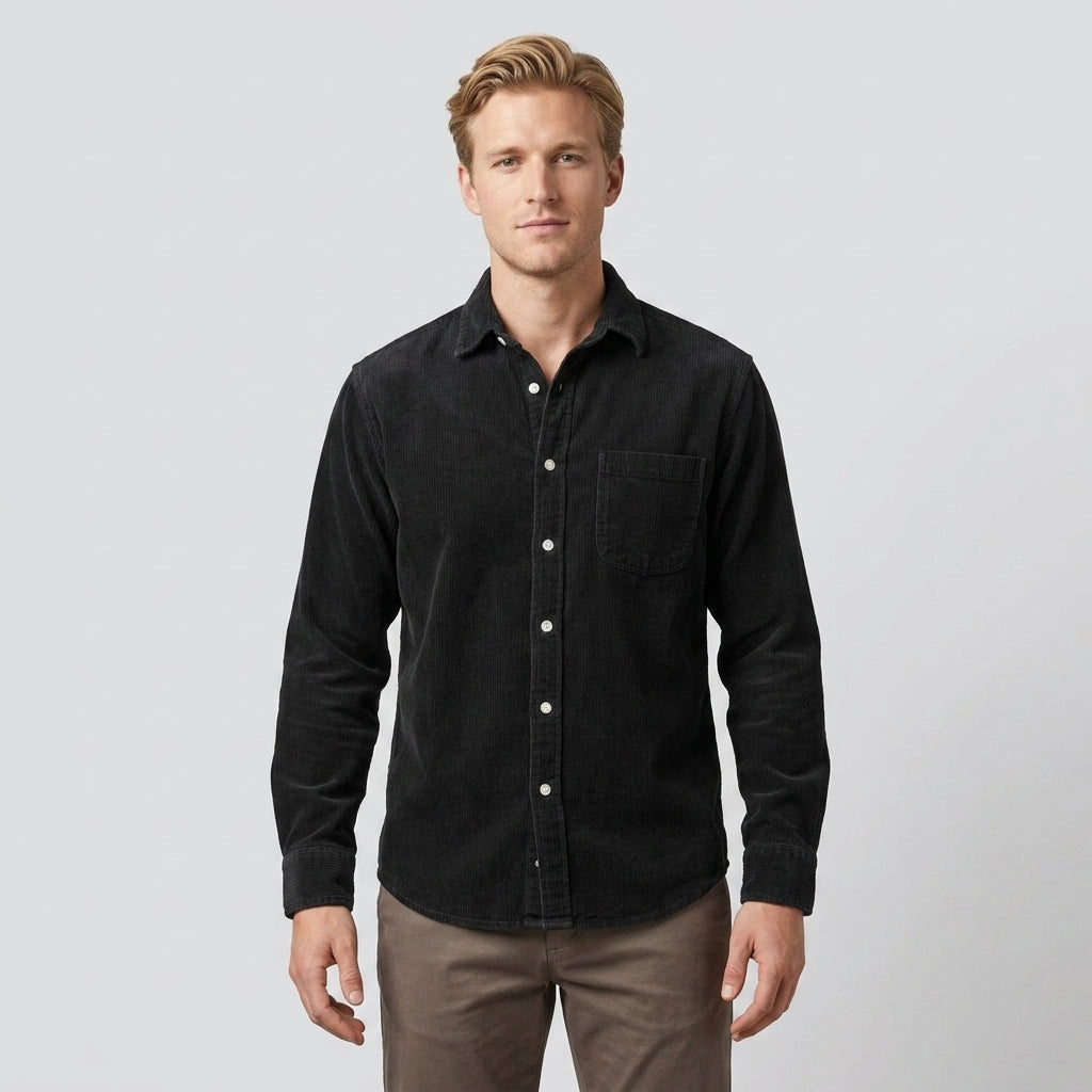 Chemise En Velours Côtelé Avec Poche Poitrine Pour Hommes