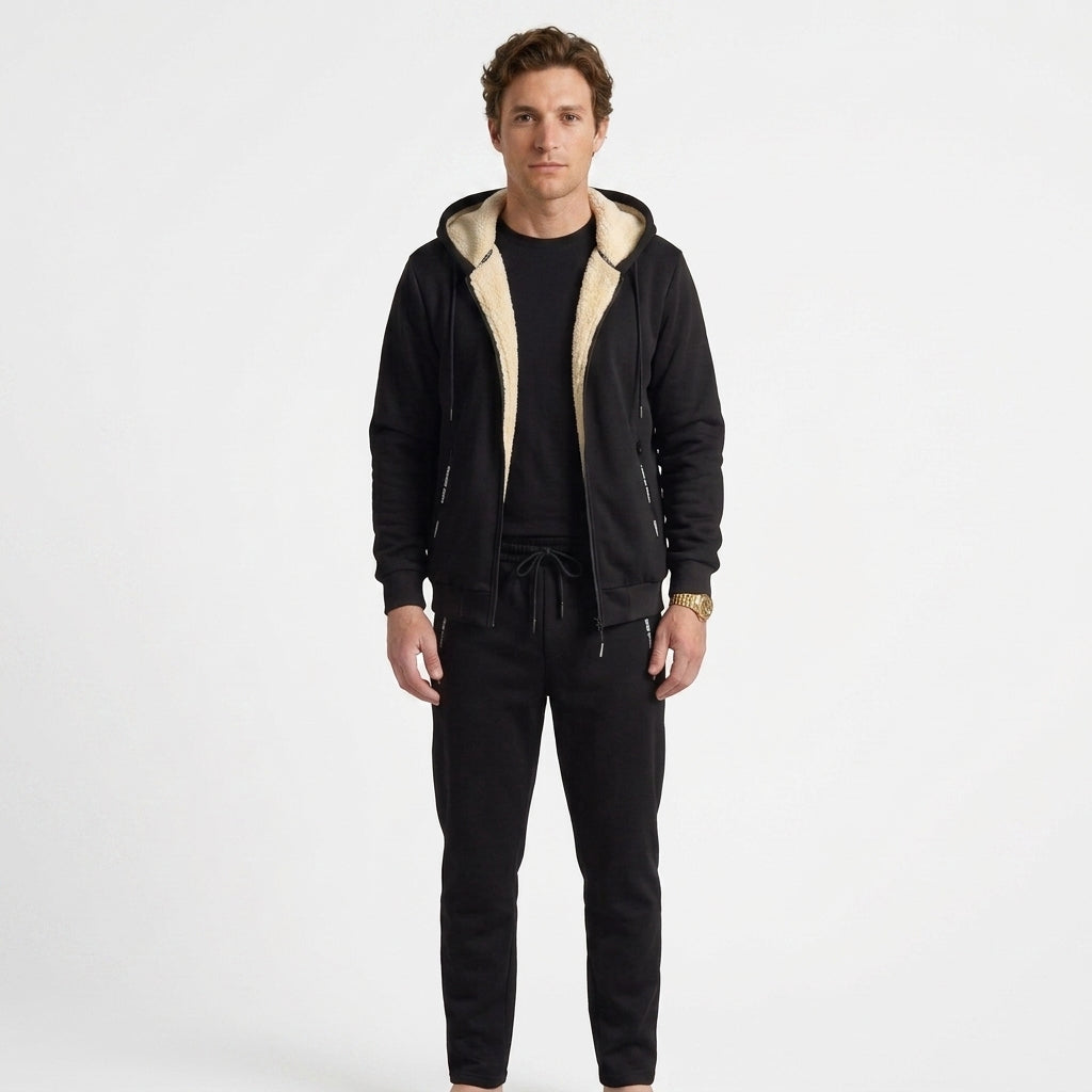 Ensemble De Survêtement Zippé Doublé Polaire Pour Hommes
