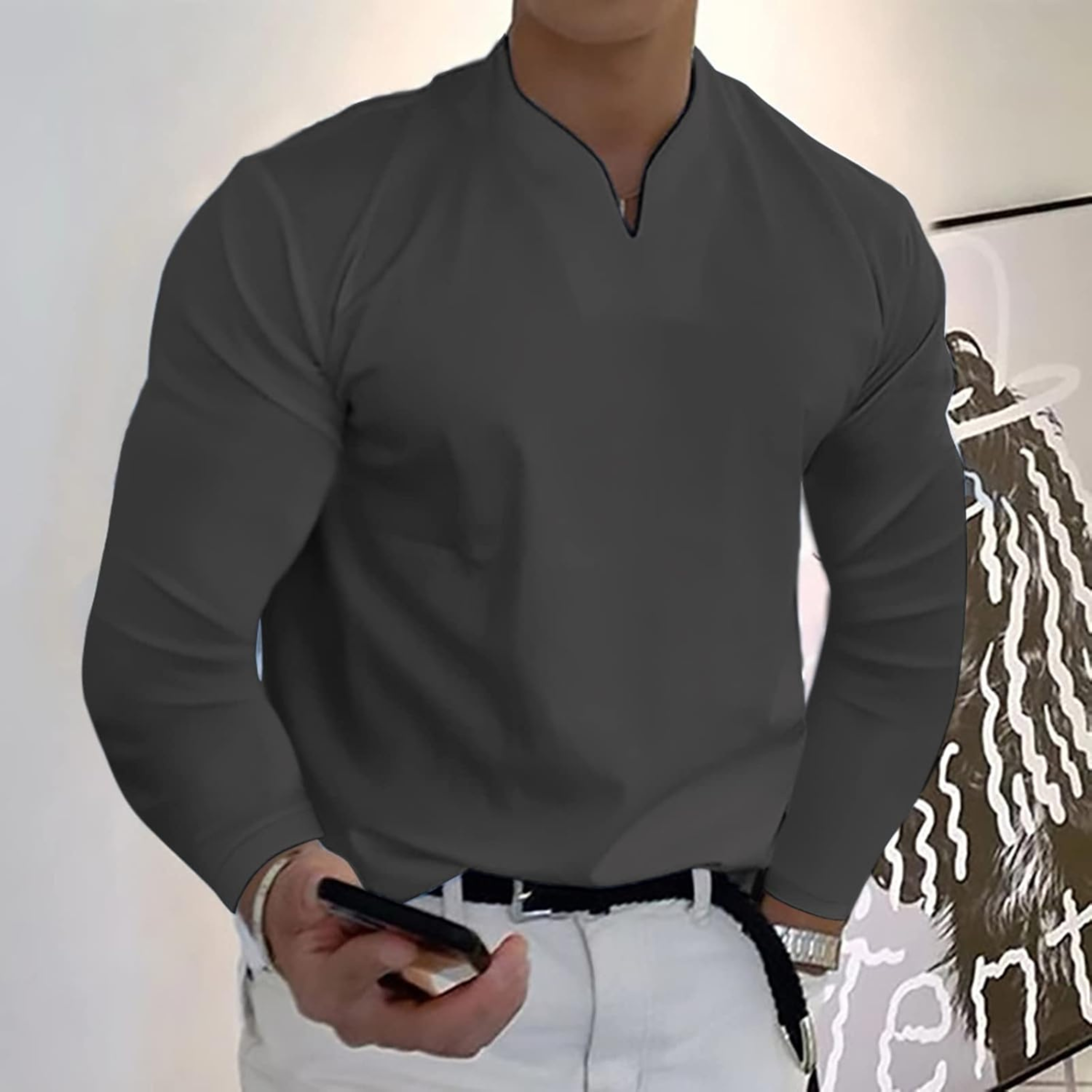 POLO MANCHES LONGUES COL V POUR HOMME