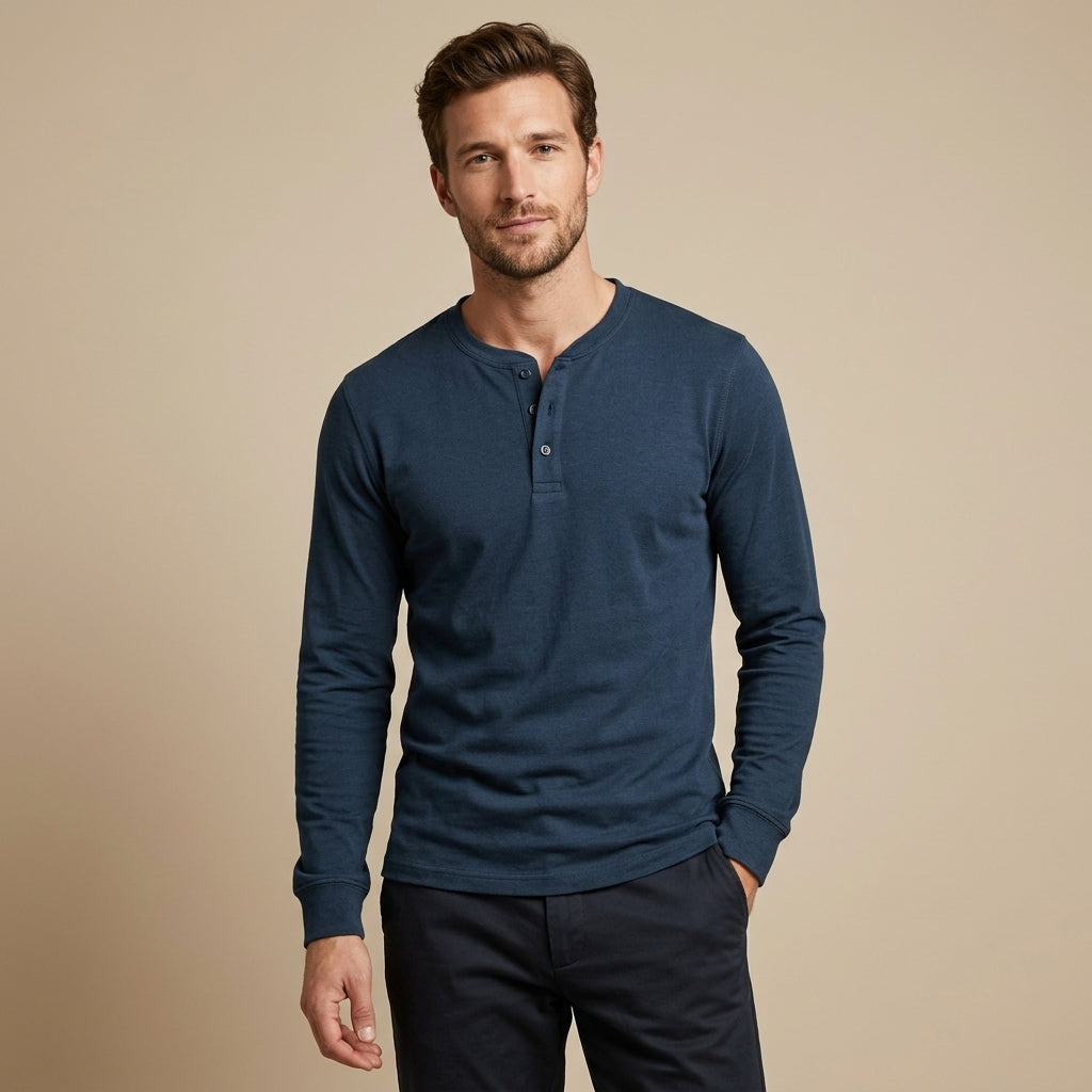 CHEMISE HENLEY HOMME À MANCHES LONGUES