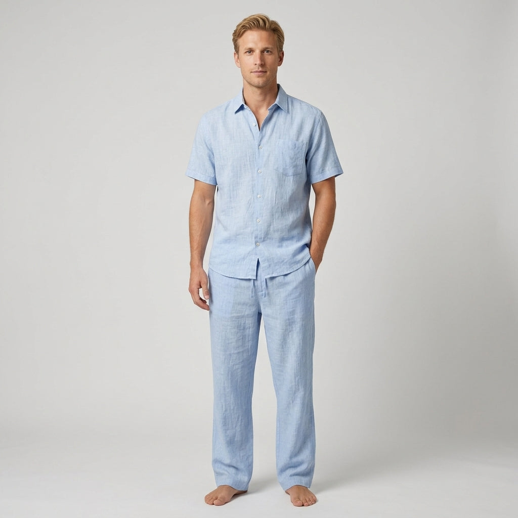 Ensemble Chemise Col V Avec Pantalon Ample Pour Hommes