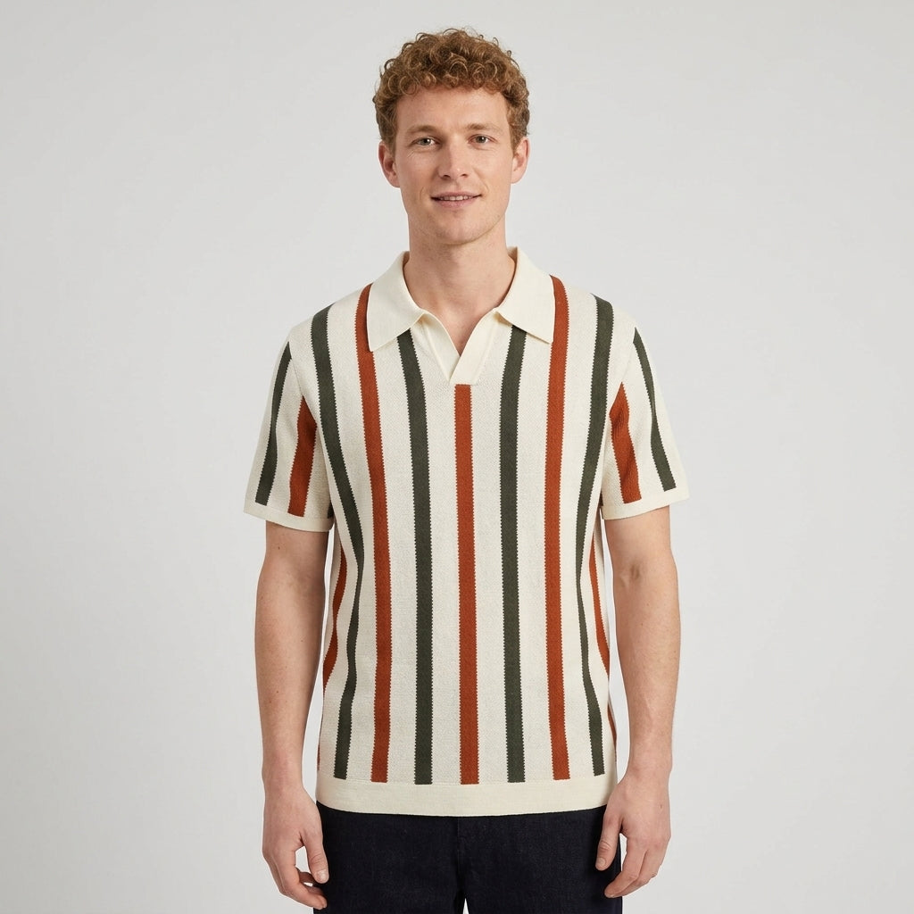 Polo En Maille À Rayures Verticales Pour Hommes