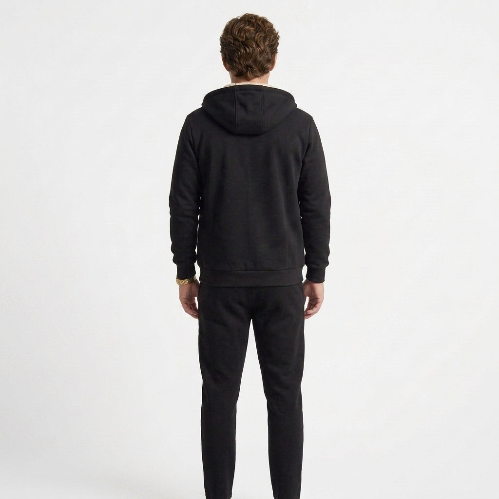 Ensemble De Survêtement Zippé Doublé Polaire Pour Hommes