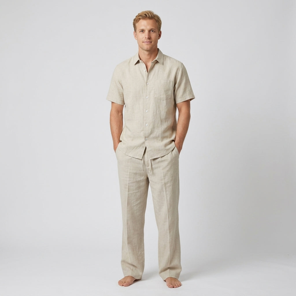 Ensemble Chemise Col V Avec Pantalon Ample Pour Hommes