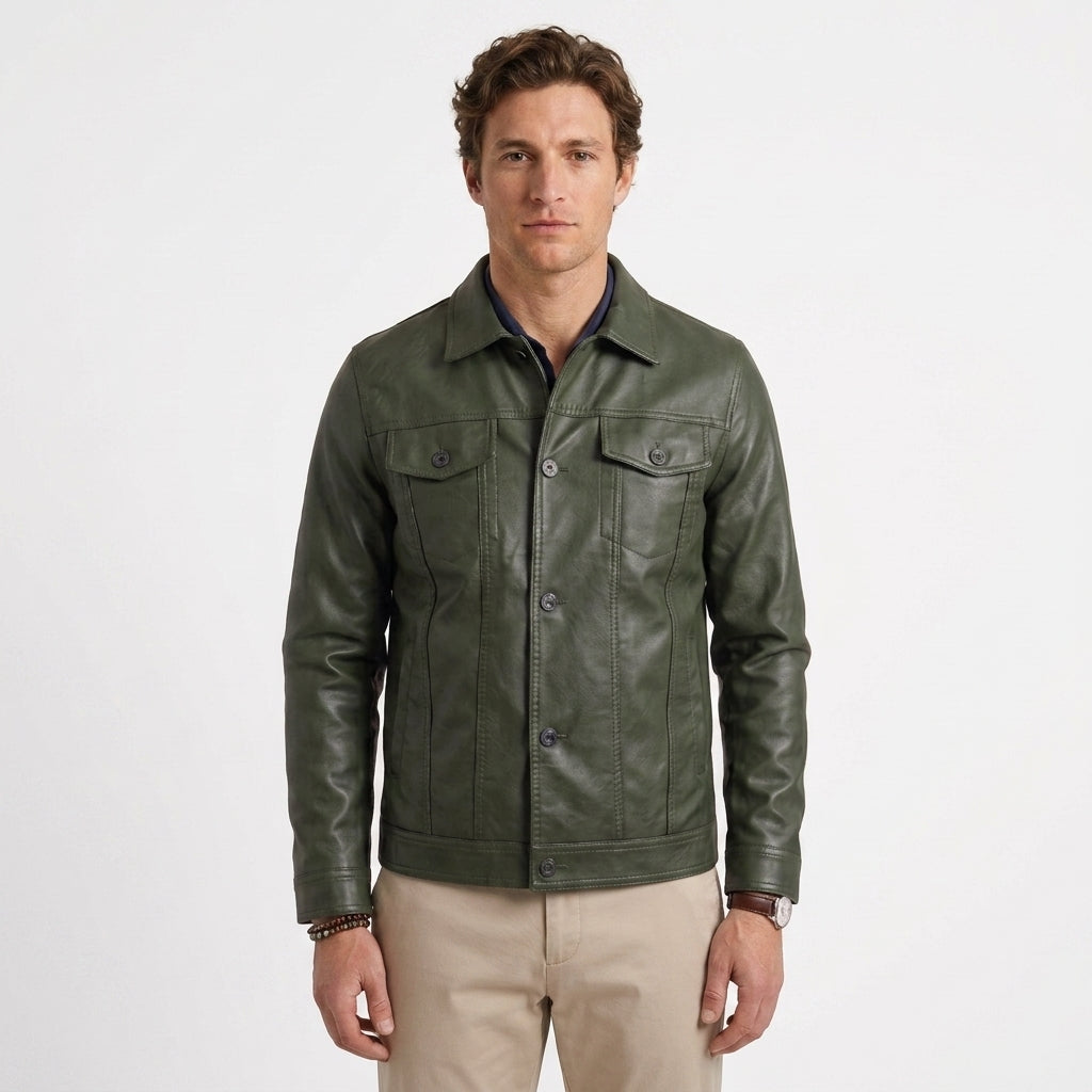 Veste Boutonnée En Similicuir Pour Hommes