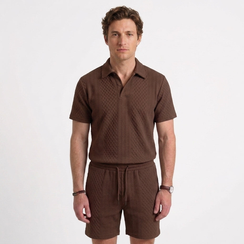 Ensemble Polo En Maille Texturée Et Short Pour Hommes