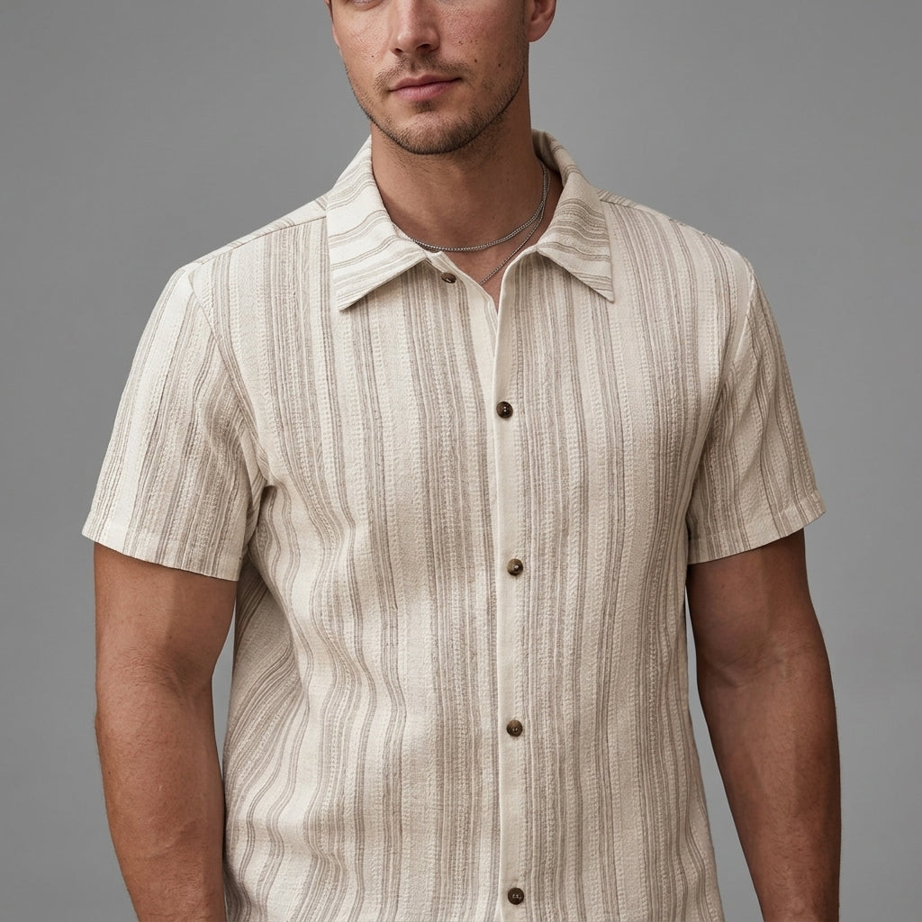 Chemise À Rayures Verticales Texturées Pour Hommes