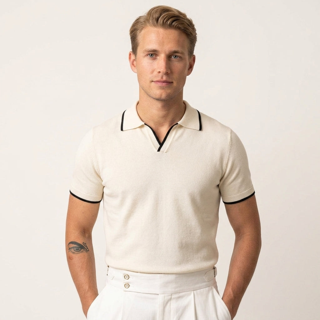 Polo À Col V Côtelé Pour Hommes