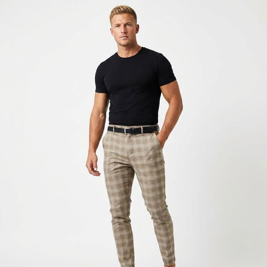 Pantalon À Carreaux Coupe Ajustée Pour Hommes