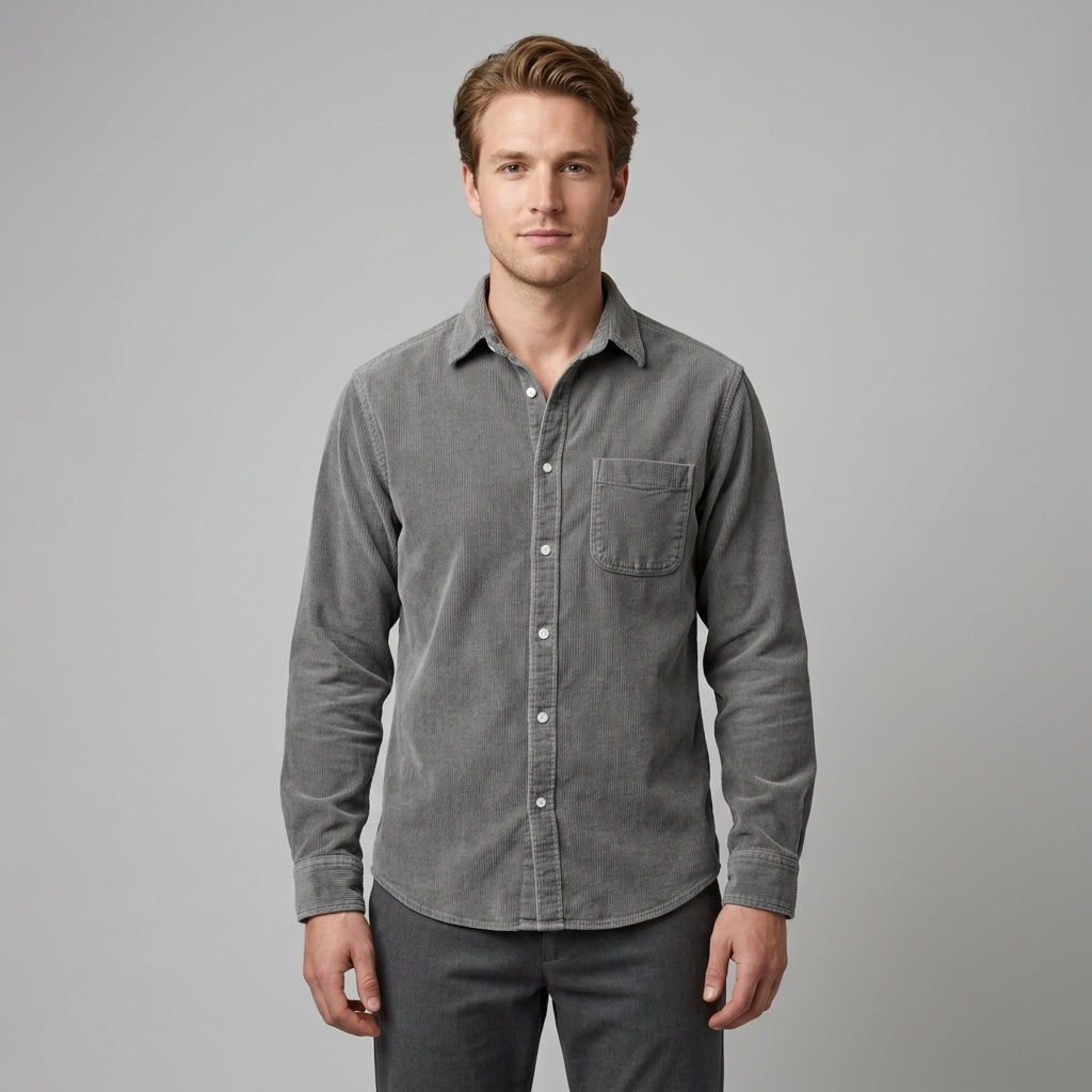 Chemise En Velours Côtelé Avec Poche Poitrine Pour Hommes