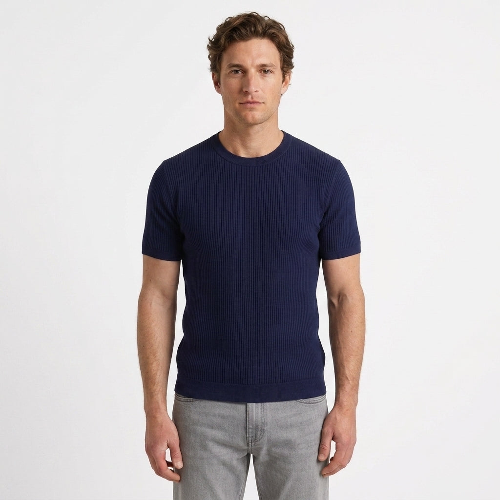 T-Shirt En Maille Côtelée Coupe Ajustée Pour Hommes