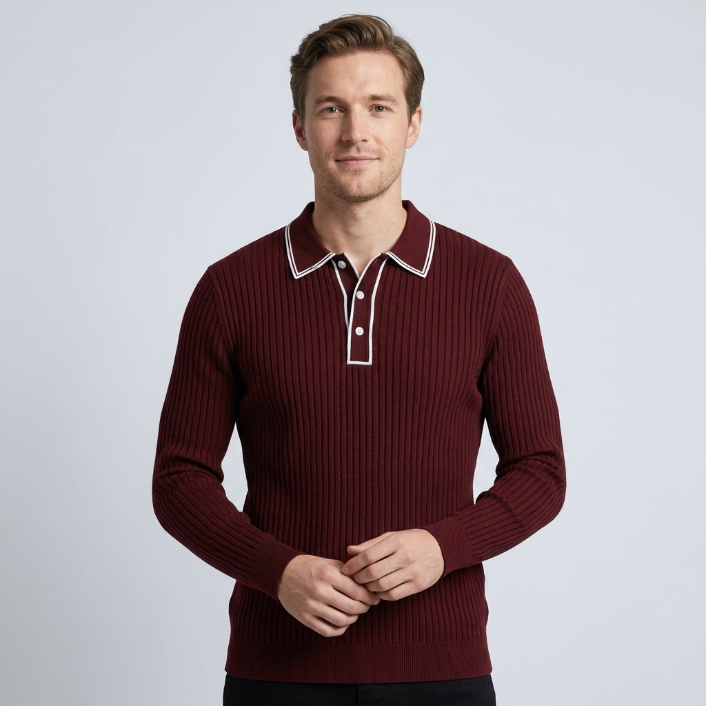 Polo Tricoté Côtelé Avec Col Classique Pour Hommes