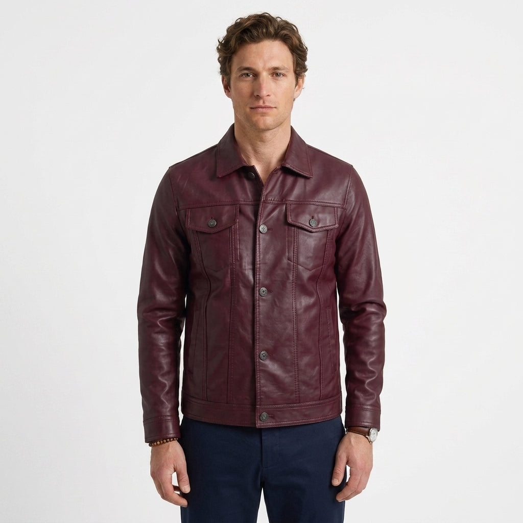 Veste Boutonnée En Similicuir Pour Hommes