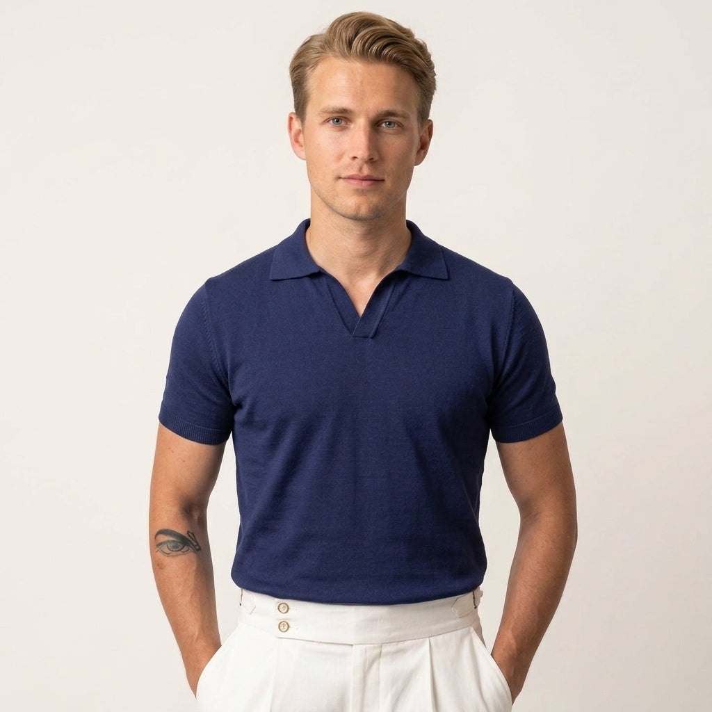 Polo À Col V Côtelé Pour Hommes