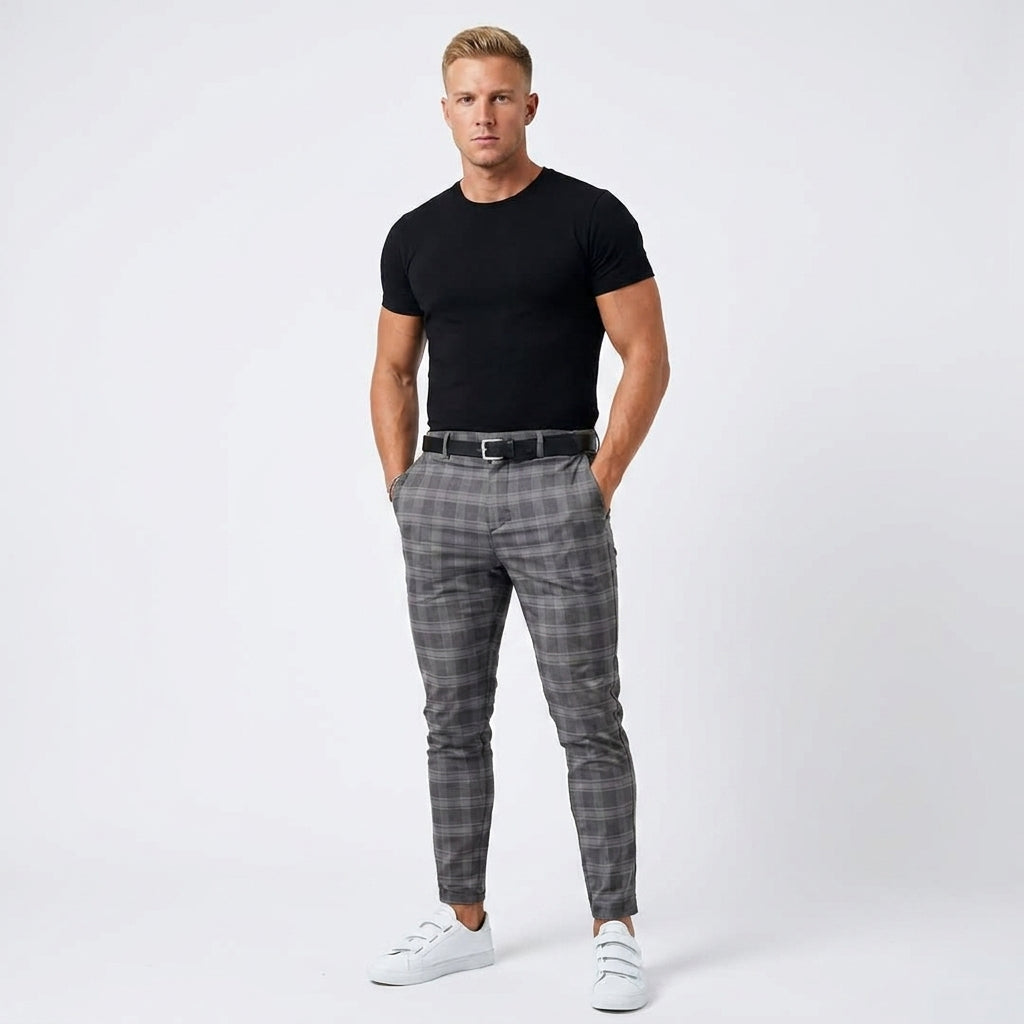 Pantalon À Carreaux Coupe Ajustée Pour Hommes