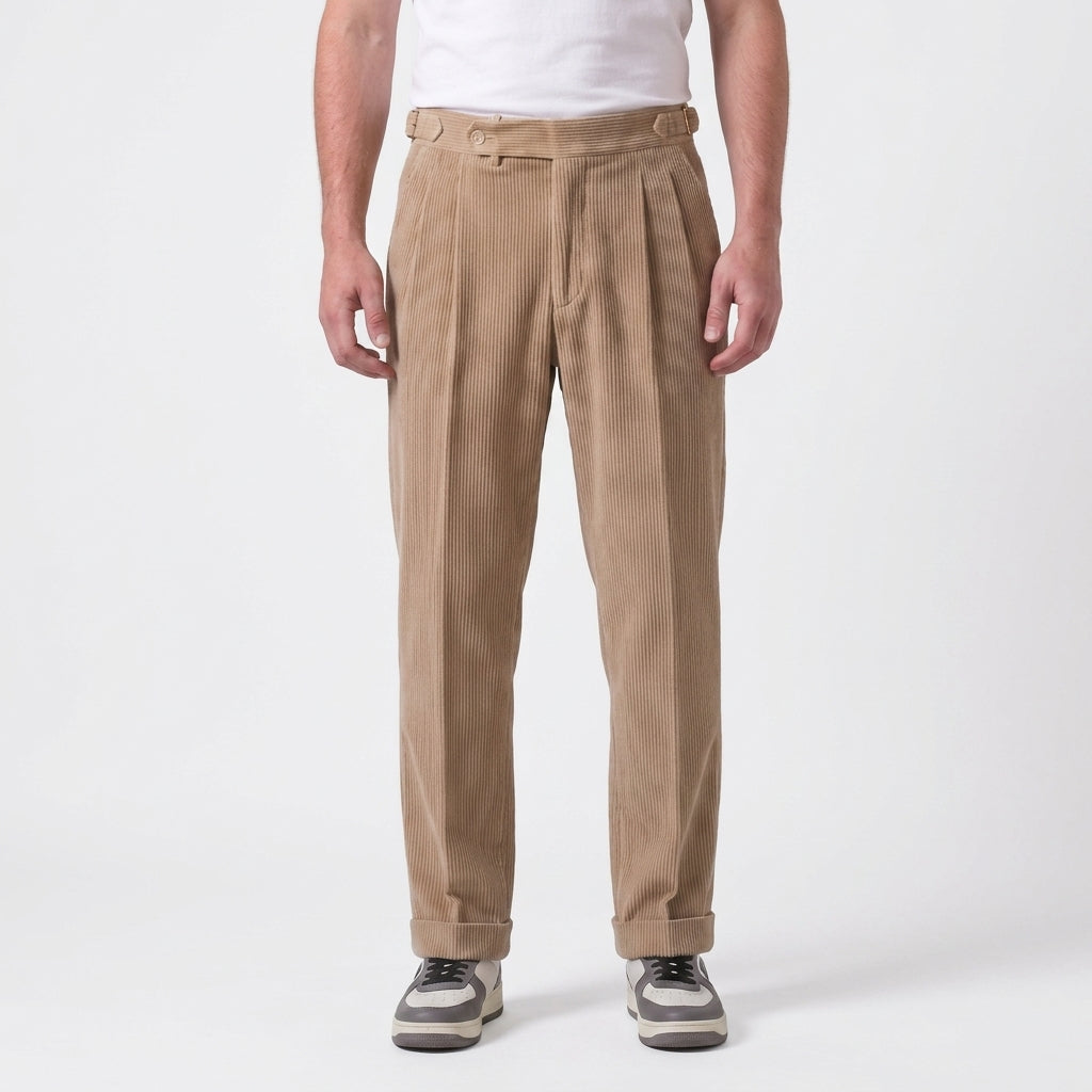 Pantalon En Velours Côtelé Plissé Pour Hommes