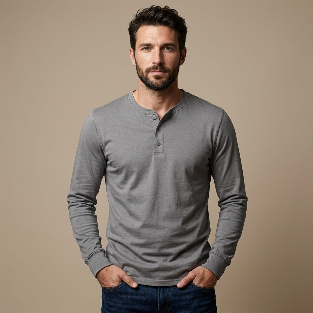 CHEMISE HENLEY HOMME À MANCHES LONGUES