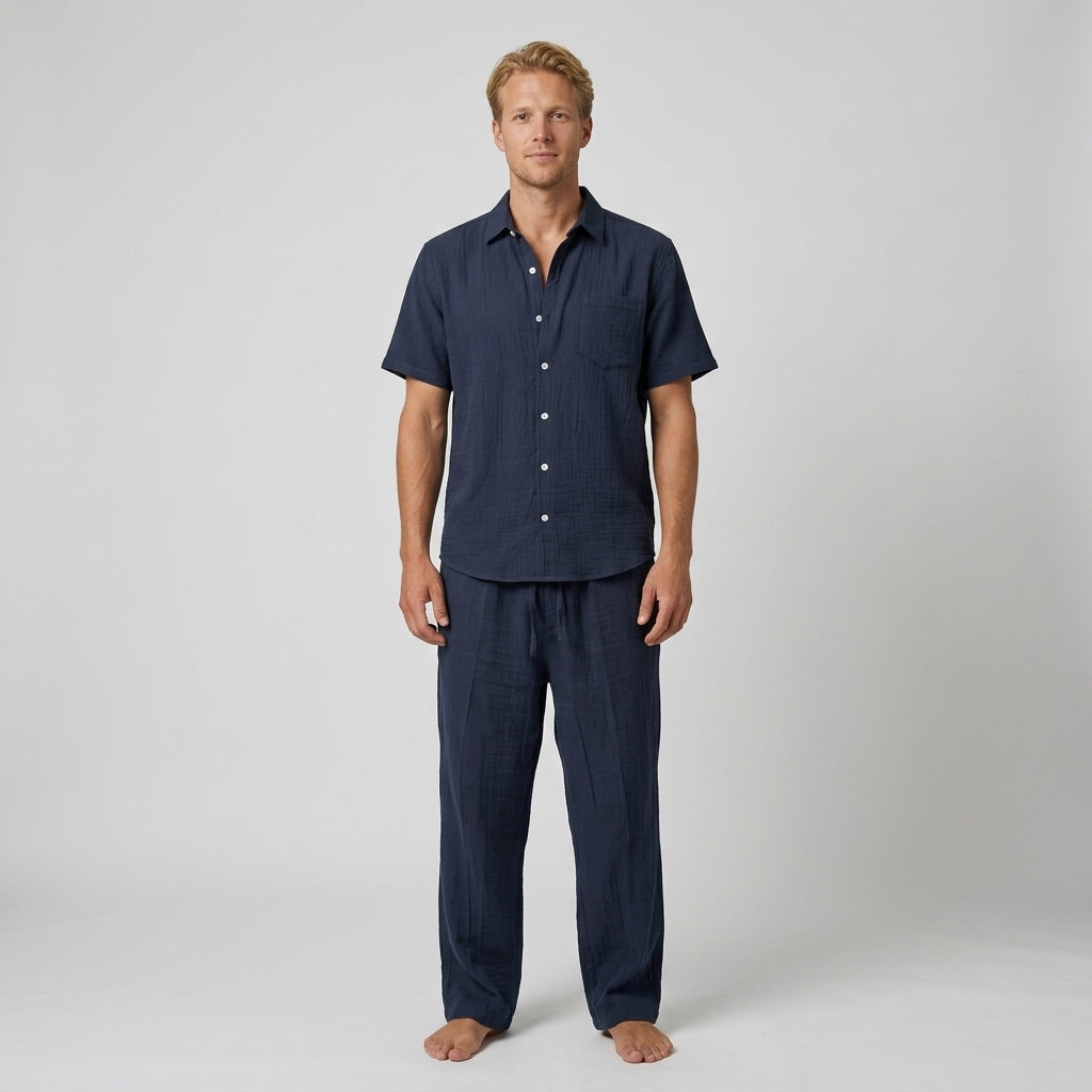 Ensemble Chemise Col V Avec Pantalon Ample Pour Hommes