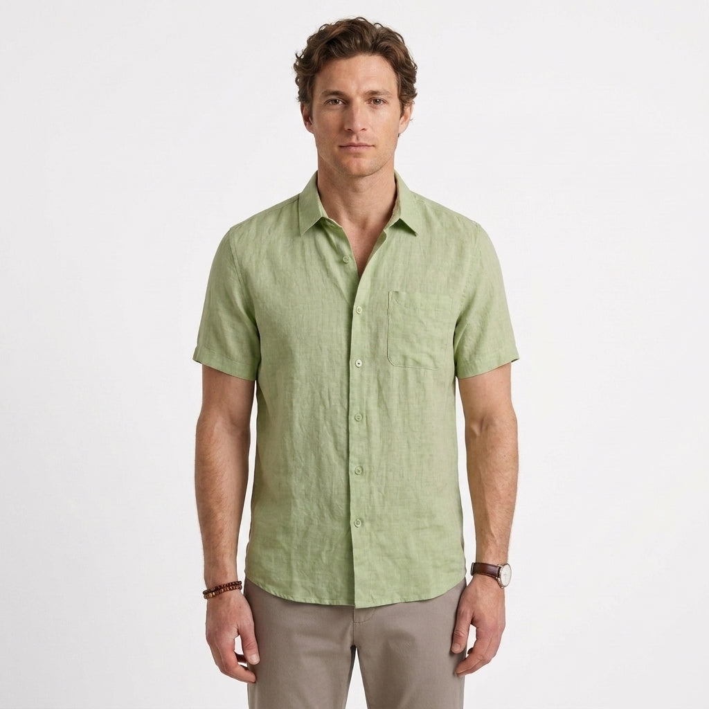 Chemise En Lin À Manches Courtes Pour Hommes