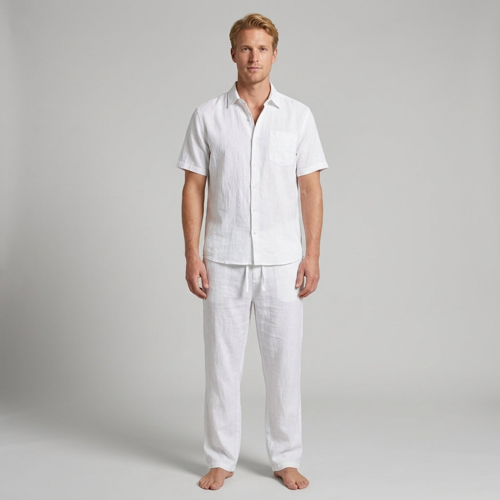 Ensemble Chemise Col V Avec Pantalon Ample Pour Hommes
