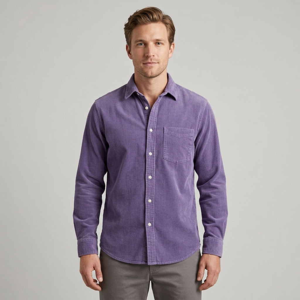 Chemise En Velours Côtelé Avec Poche Poitrine Pour Hommes