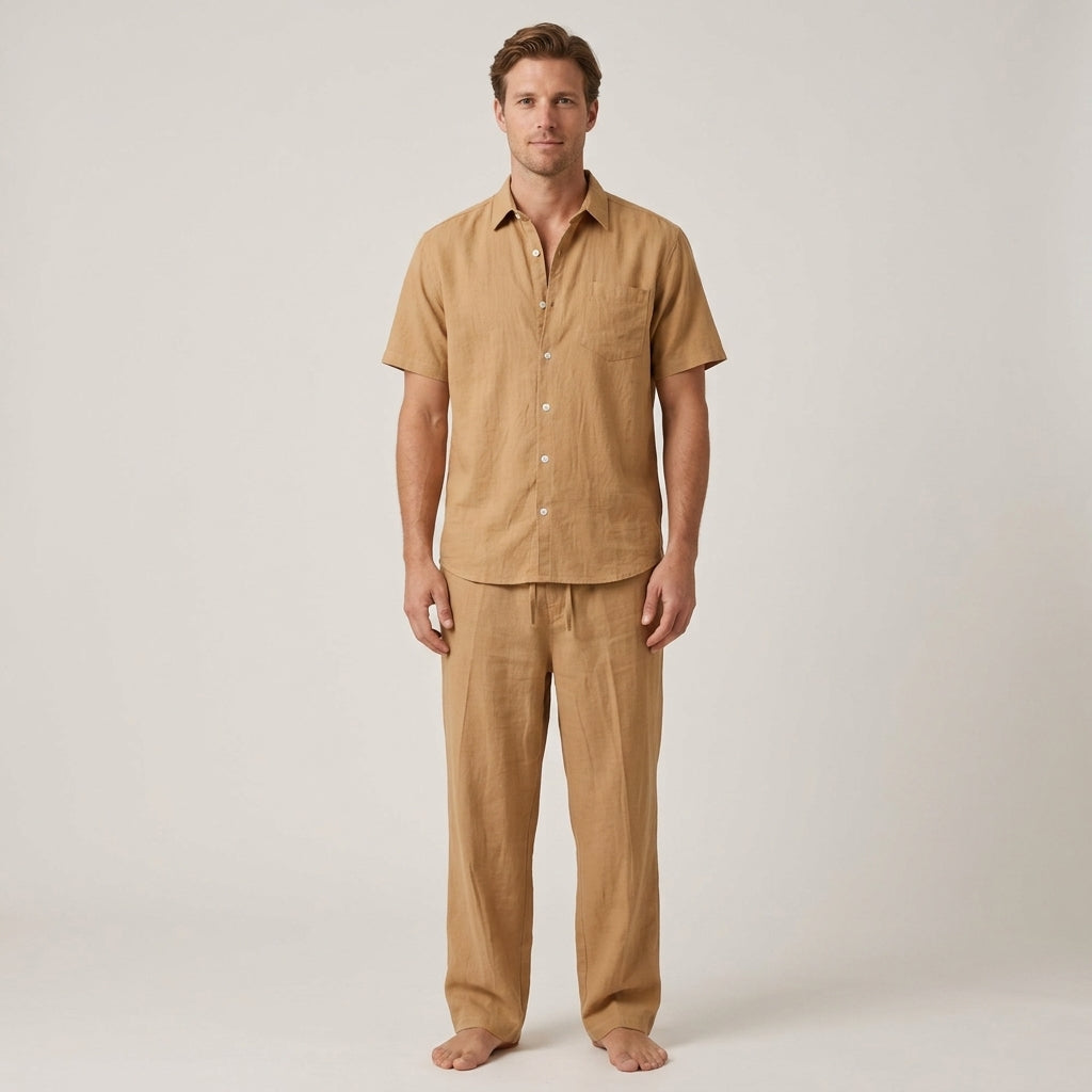 Ensemble Chemise Col V Avec Pantalon Ample Pour Hommes