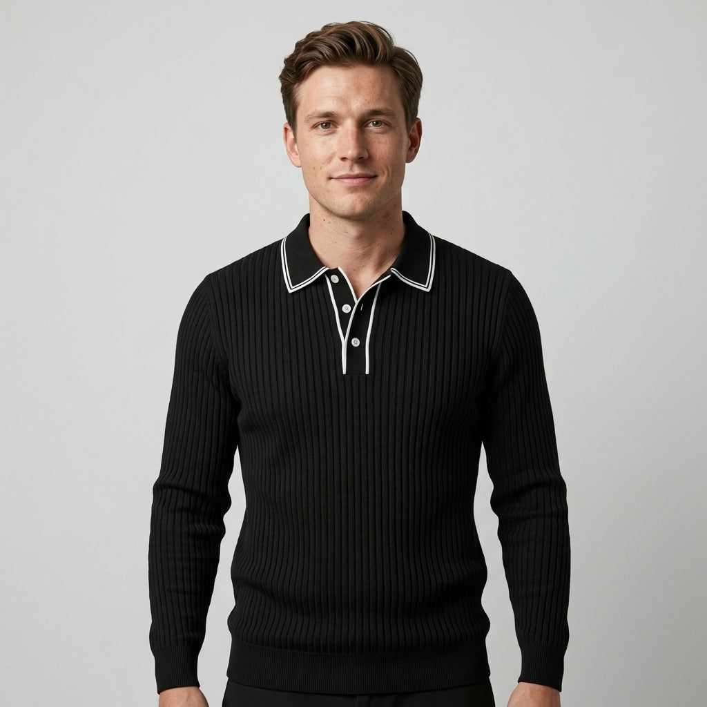 Polo Tricoté Côtelé Avec Col Classique Pour Hommes