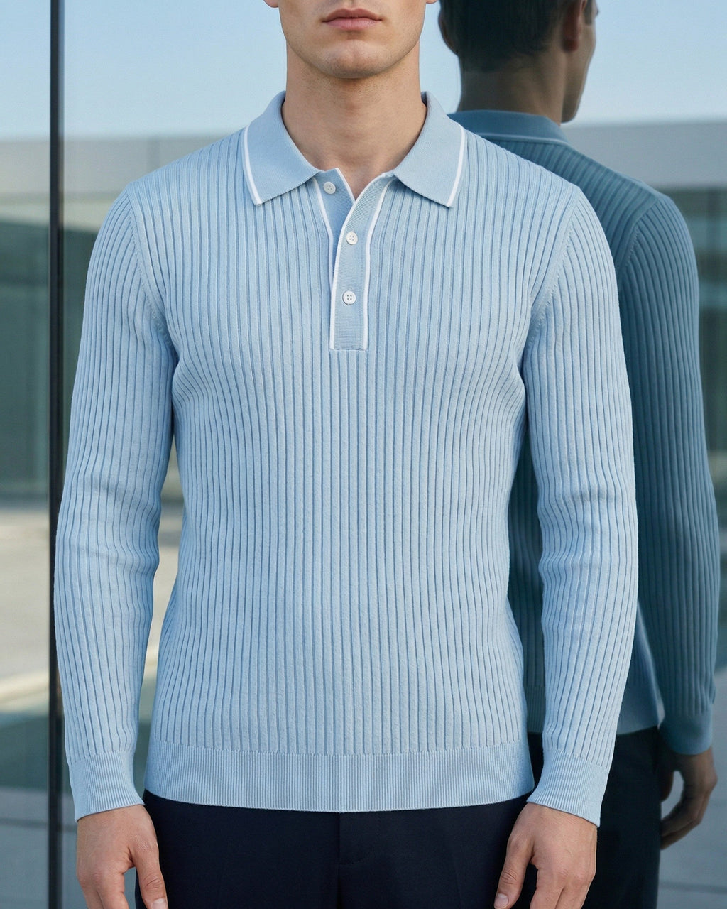 Polo Tricoté Côtelé Avec Col Classique Pour Hommes